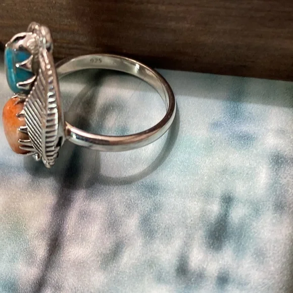 🎉sale🎉Native American coral and turquoise silver ring. - Picture 4 of 7